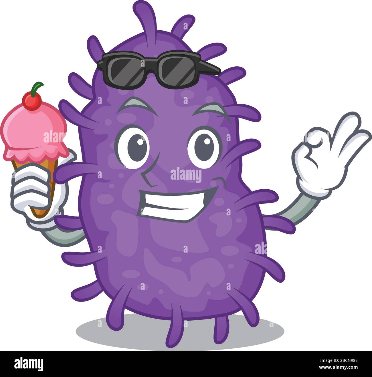Cartoon design concept of bacteria bacilli having an ice cream Stock