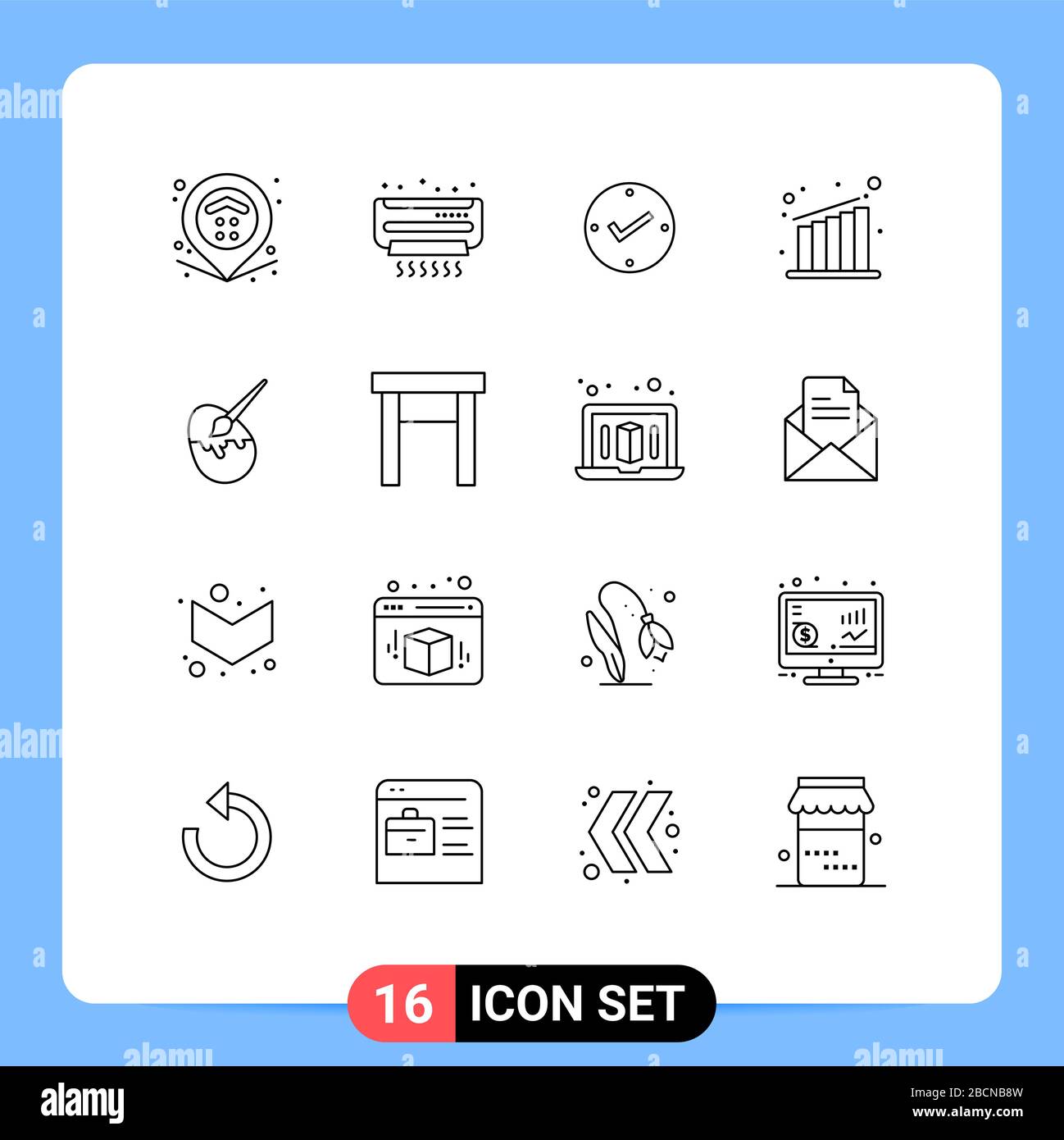 16 Creative Icons Modern Signs and Symbols of egg, brush, open, chart, business Editable Vector Design Elements Stock Vector