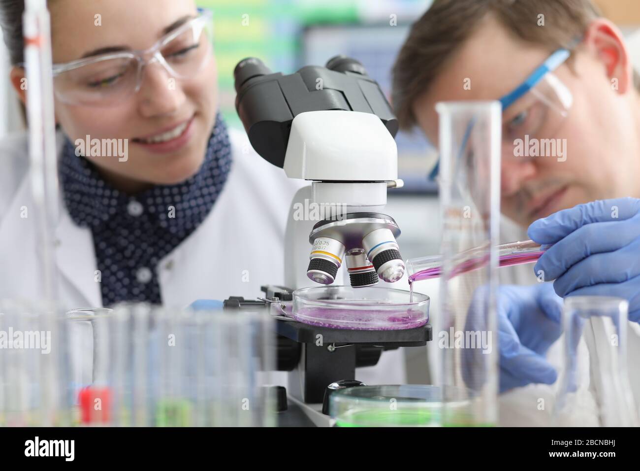 Laboratory assistants conduct chemical examination Stock Photo Alamy
