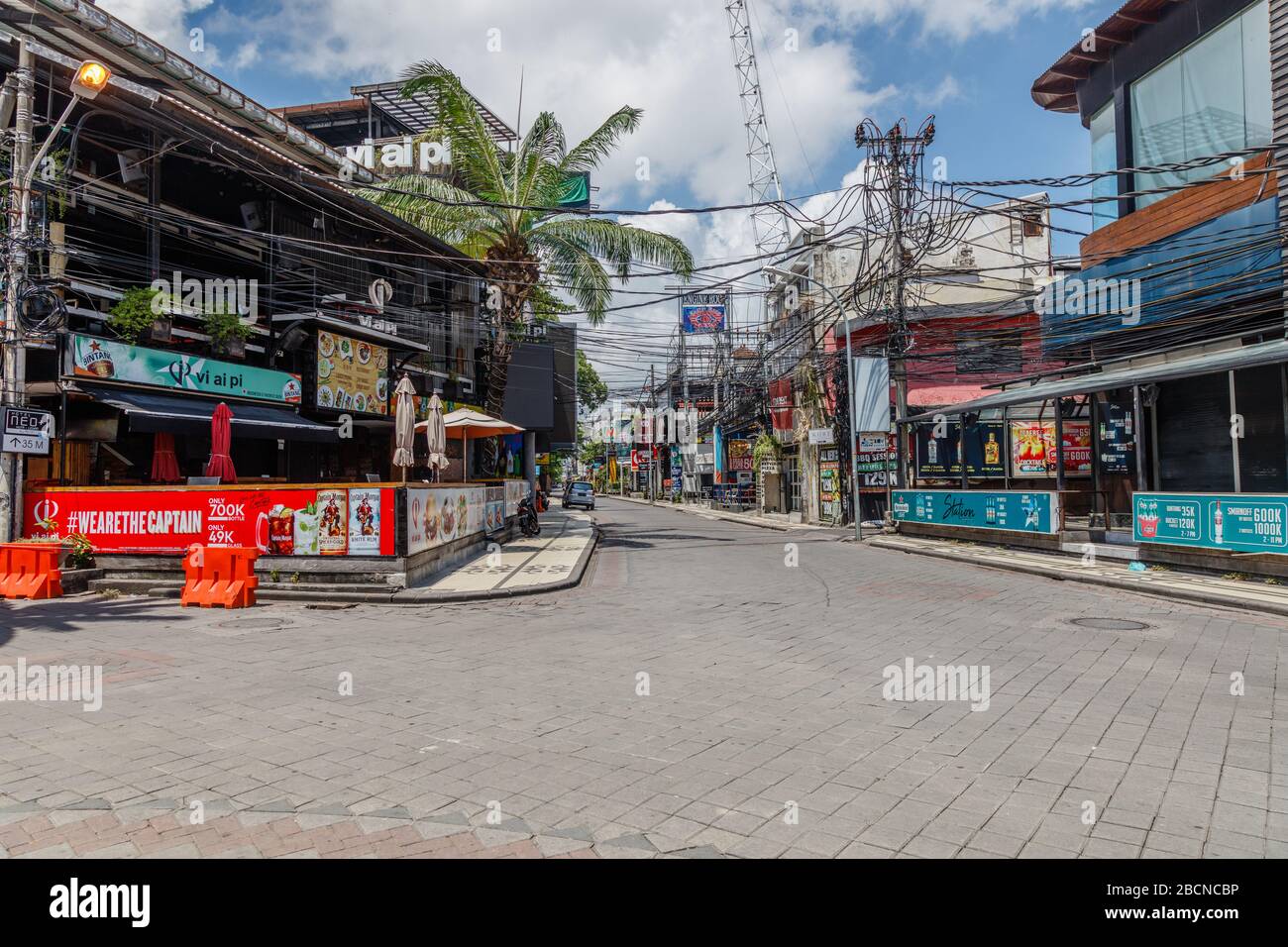 April, 05, 2020. Empty streets of Bali. No tourists due to COVID-19 virus. Jalan Legian, Kuta, Bali popular tourist area. Indonesia. Stock Photo