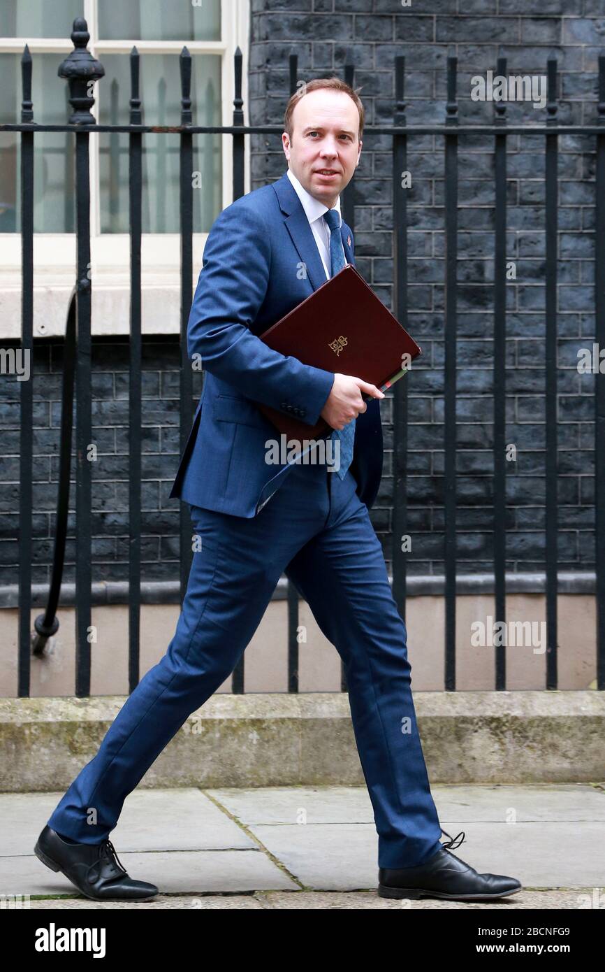 London, United Kingdom- March 11, 2020: Matt Hancock arrives for a cabinet meeting at 10 downing street in London, UK. Stock Photo