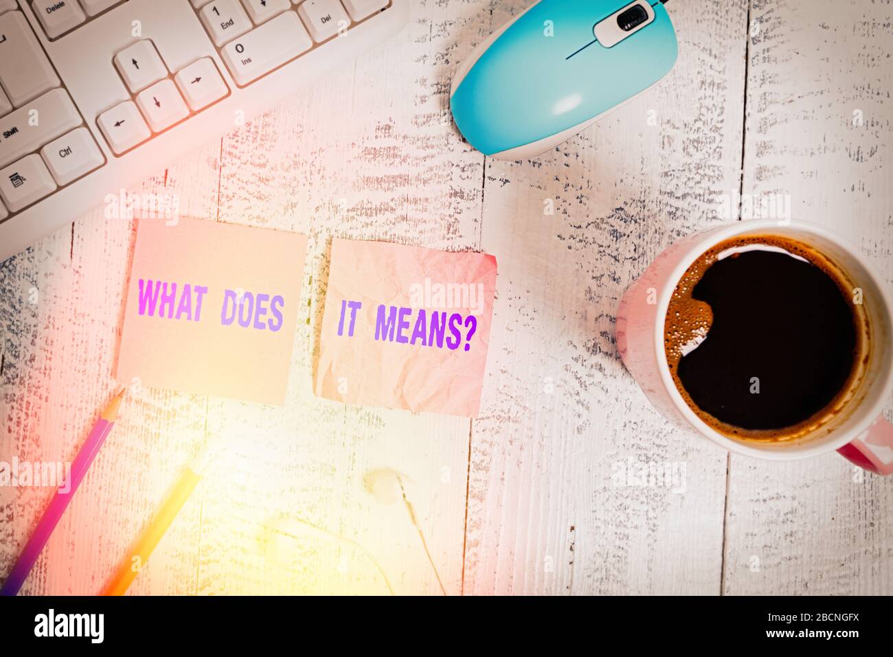 Handwriting text What Does It Means Question. Conceptual photo asking