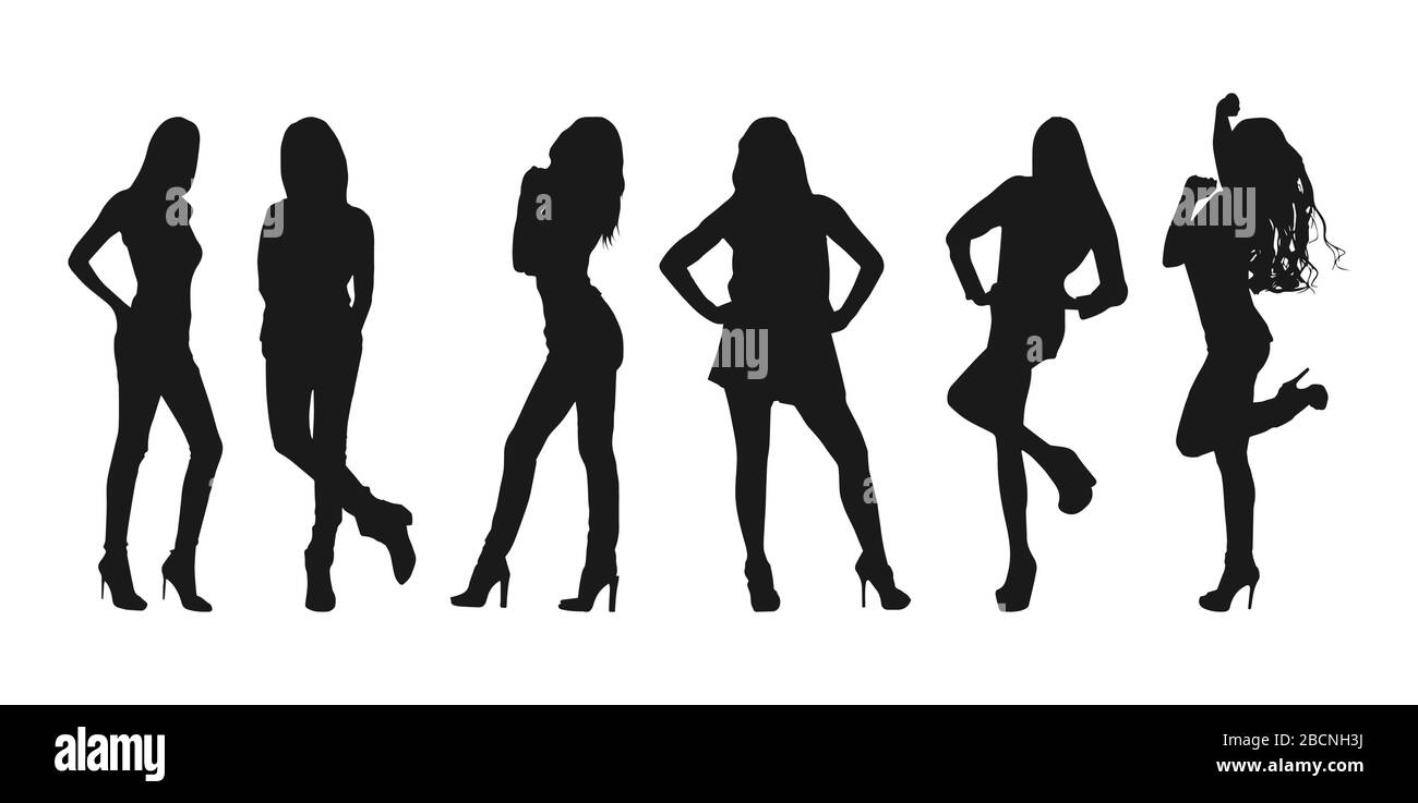 Vector set of flat female silhouettes isolated on a white background ...