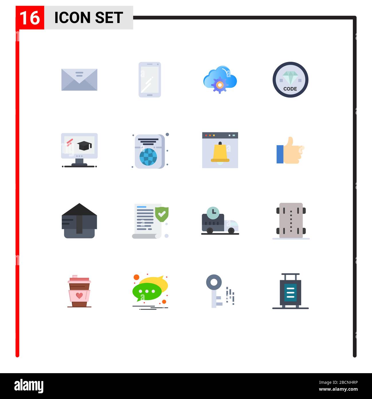 Set of 16 Modern UI Icons Symbols Signs for development, coding, huawei, code, gear Editable Pack of Creative Vector Design Elements Stock Vector
