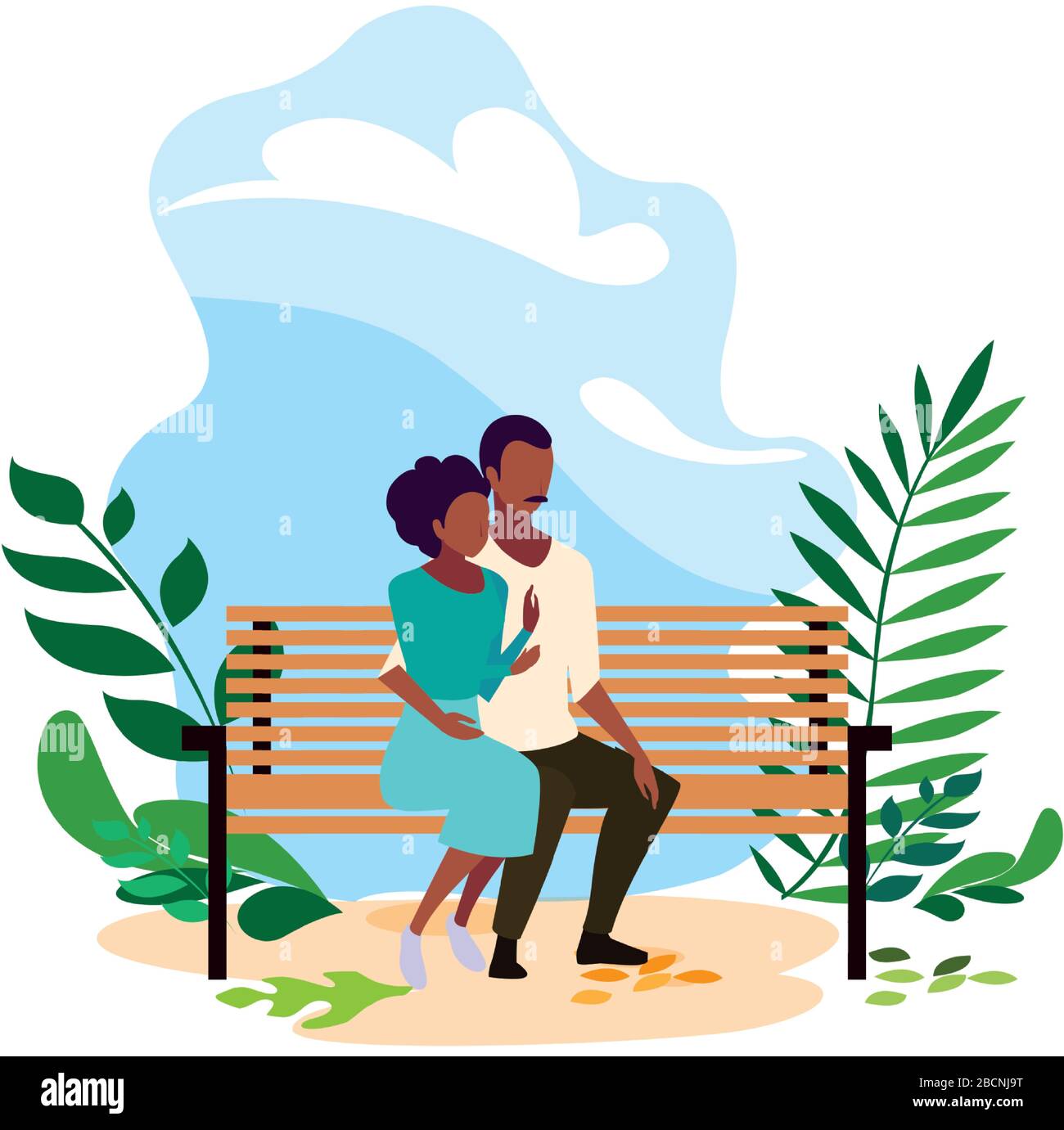 couple of people in love sitting in the park chair vector illustration ...