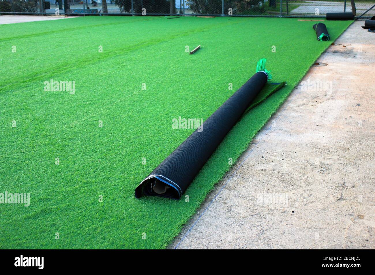Artificial turf soccer field construction Athens, Greece, February 25