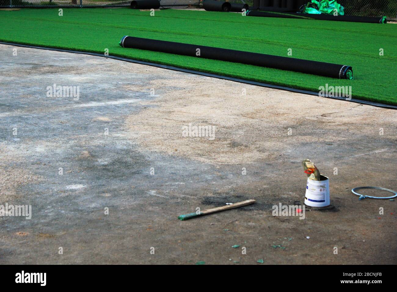 Artificial turf soccer field construction Athens, Greece, February 25