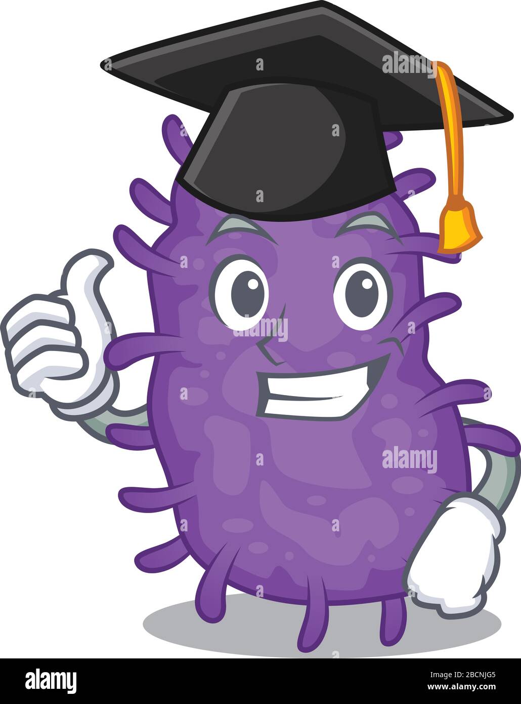Graduation Germs Happy face of bacteria bacilli in black graduation hat for the ceremony ...