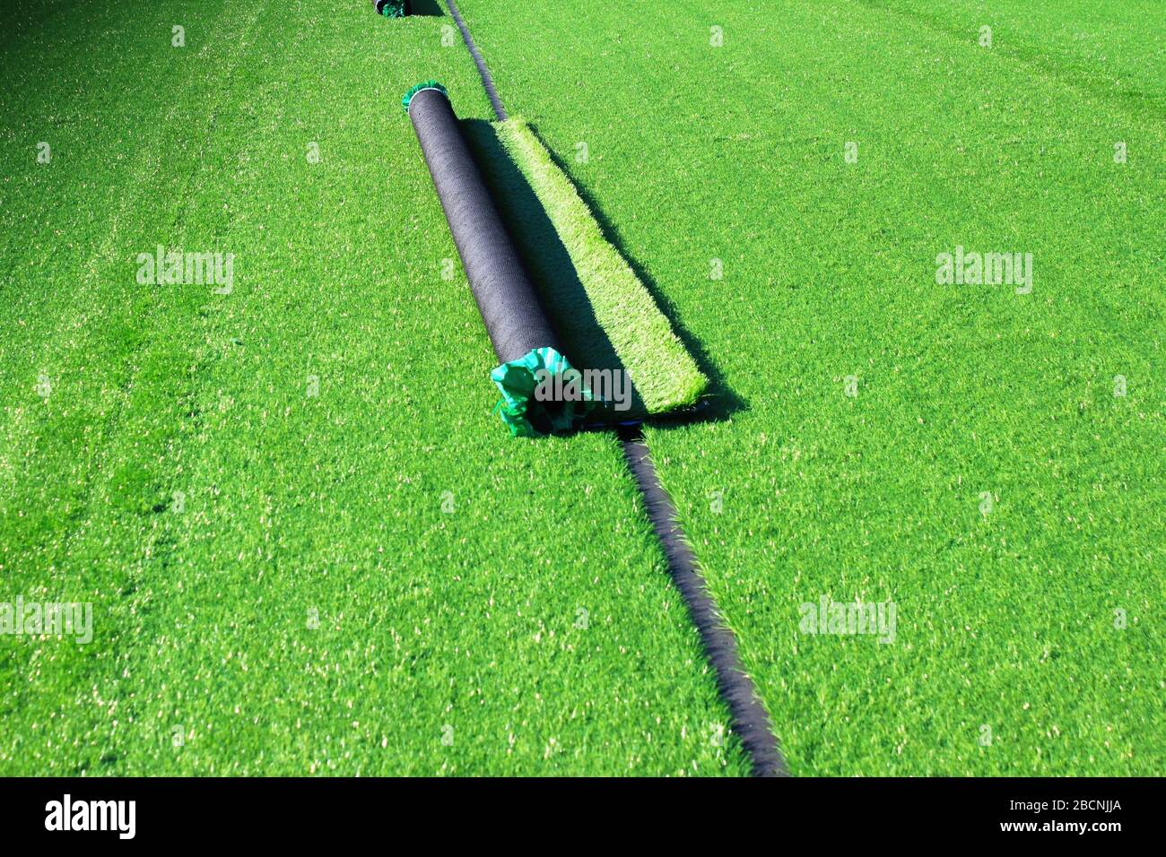 Artificial turf soccer field construction Athens, Greece, February 25