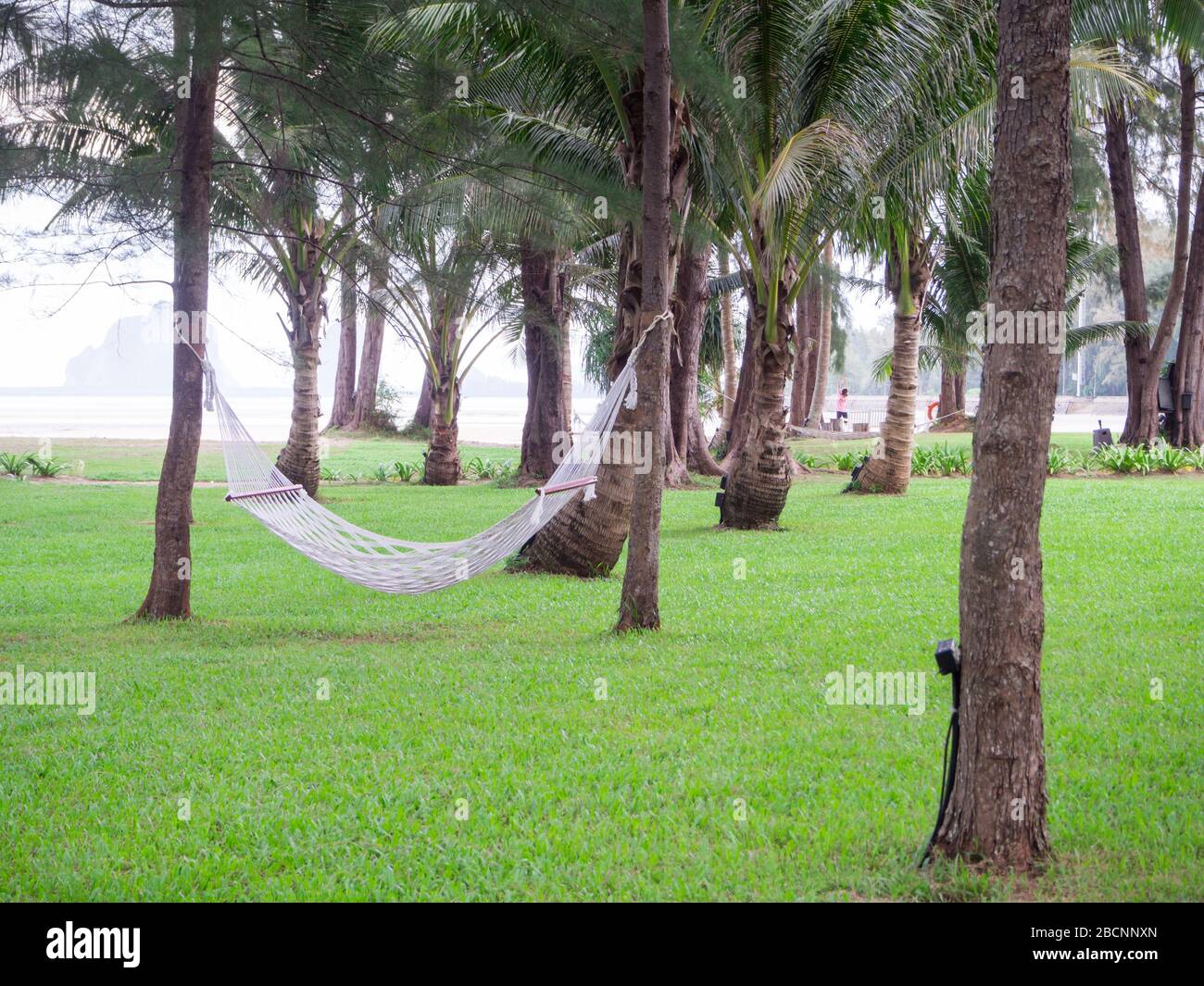 White cradle in the green lawn Stock Photo Alamy