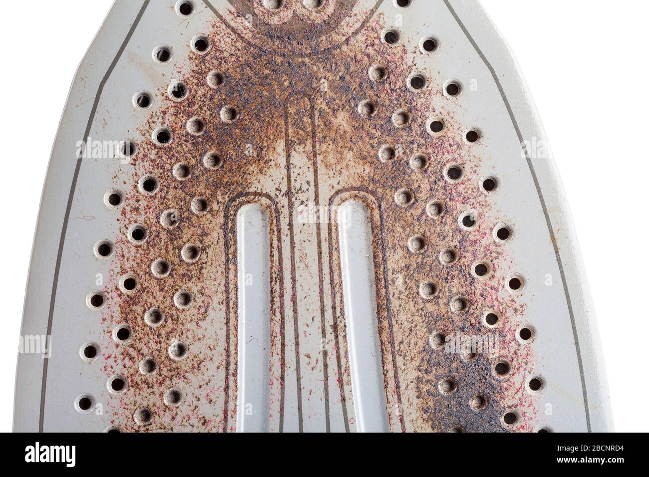 Simple badly burnt damaged metal iron bottom, scorched iron, ironing