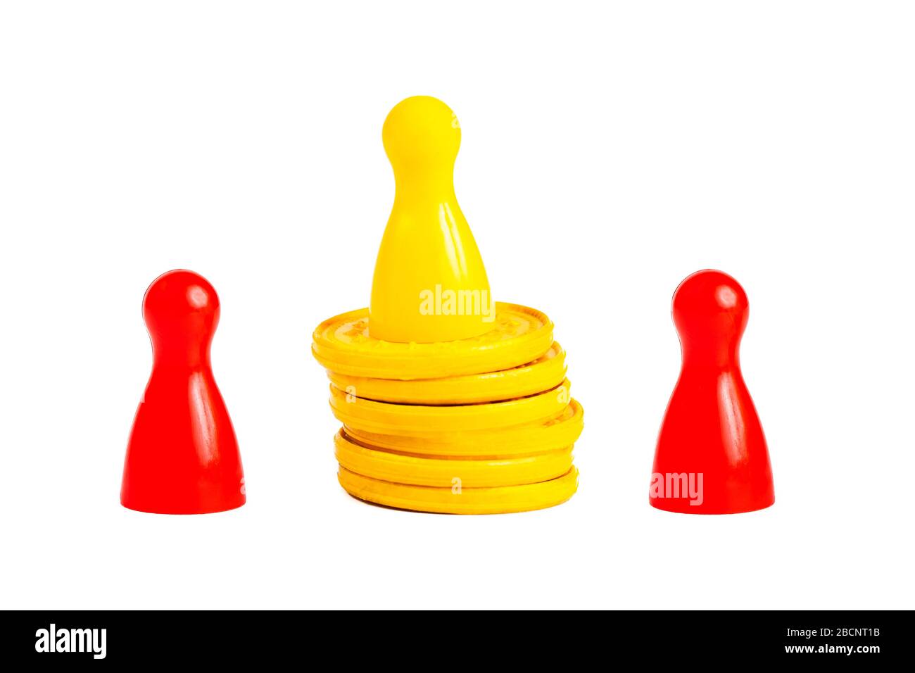 The lucky rich on the podium and the poor on sides symbollic. Game pieces composition, money and poverty social issues, financial inequality, success Stock Photo