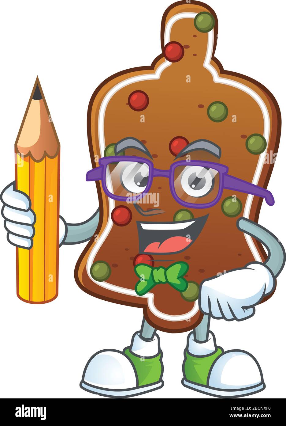 Gingerbread bell student cartoon character studying with pencil Stock ...