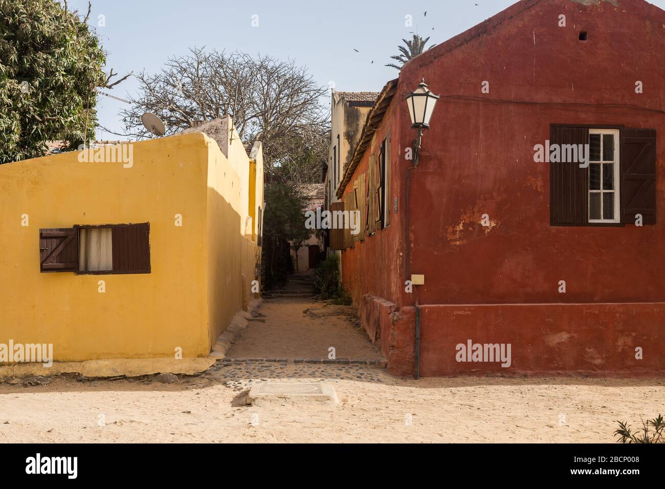 Typical houses in the streets of Gorée Island, Senegal Stock Photo