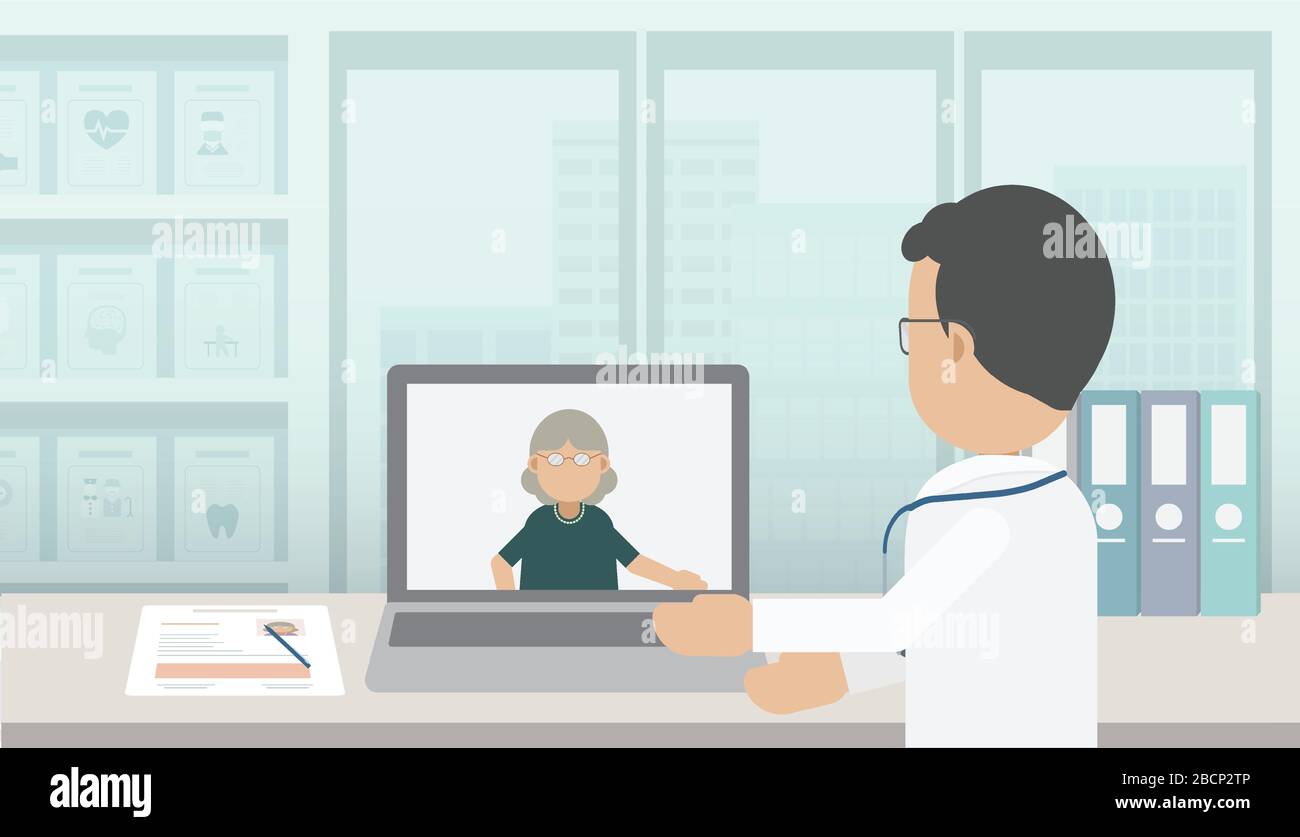 Online doctor concept with doctor talk to patient online vector