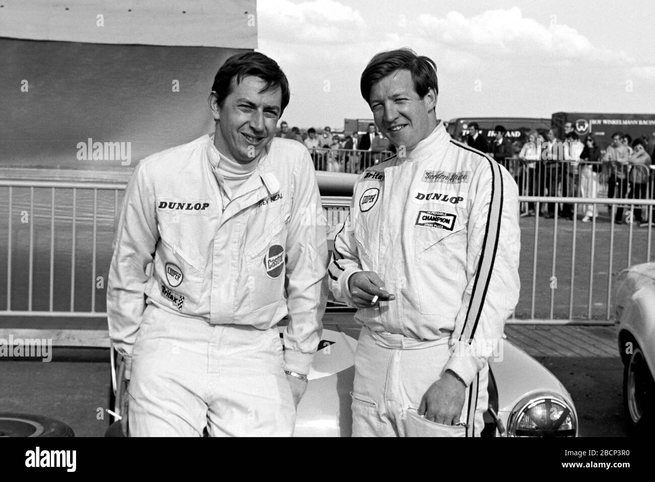 Steve Neal and Gordon Spice at the1969 British touring car championship Thruxton 1969 Stock Photo