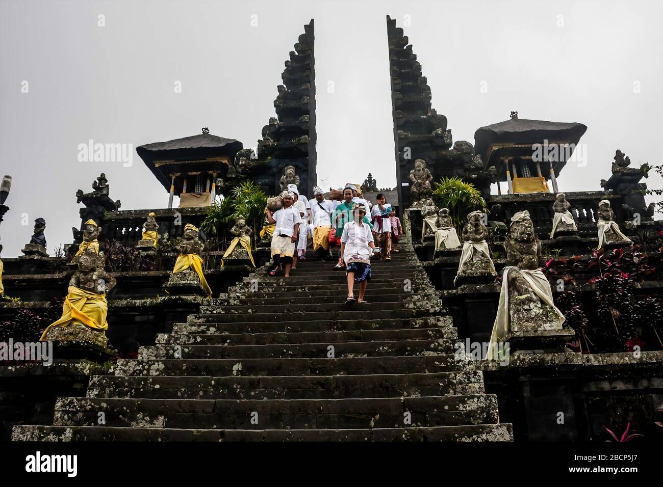 Balinese pilgrims in Pura Besakih Temple, Bali, Indonesia Stock Photo