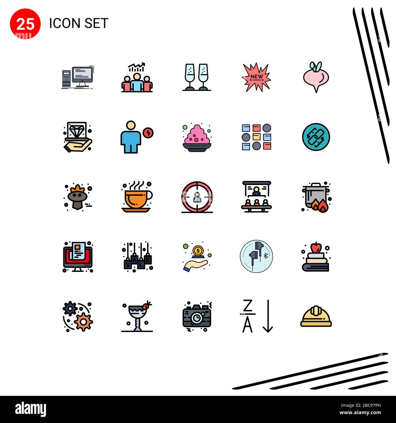 Set of 25 Modern UI Icons Symbols Signs for new, shopping, chart, ecommerce, cheers Editable Vector Design Elements Stock Vector