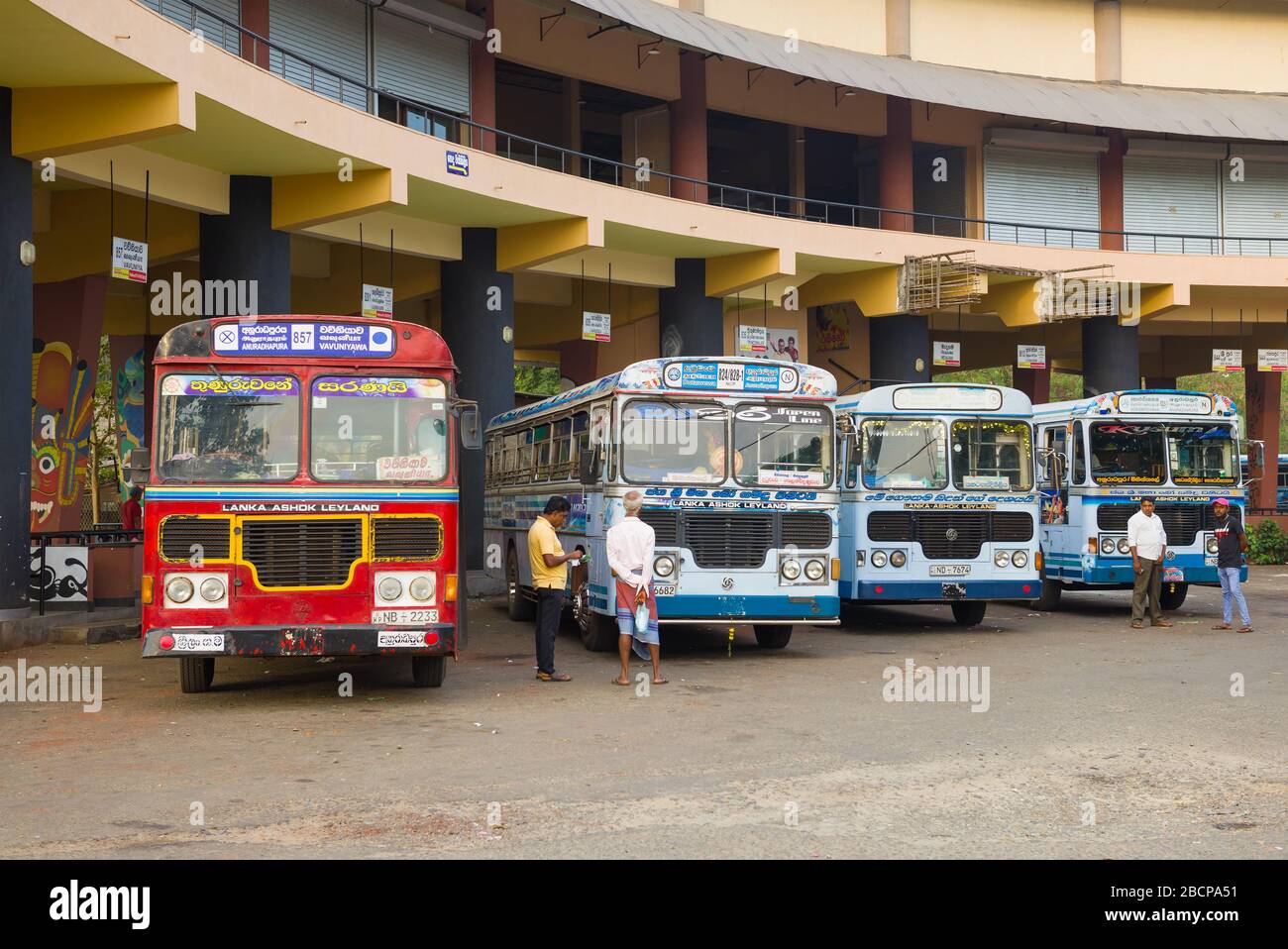 ANURADHAPURA, SRI LANKA - FEBRUARY 07, 2020: Suburban buses at the building of the new bus station Stock Photo