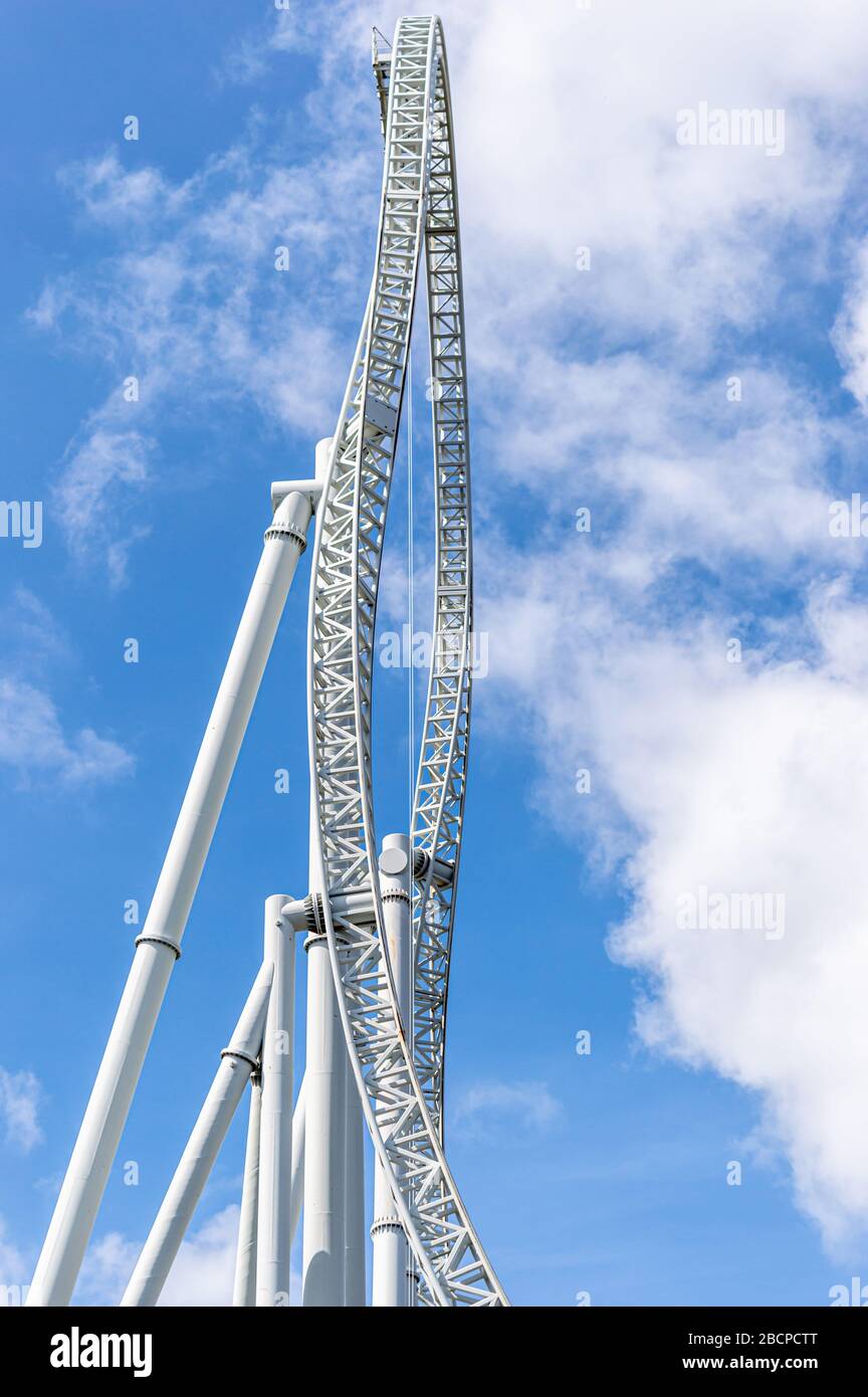 At over 200ft high Stealth at Thorpe park is one of the largest roller coasters in the UK. 0-80 in 1.7 seconds. Stock Photo