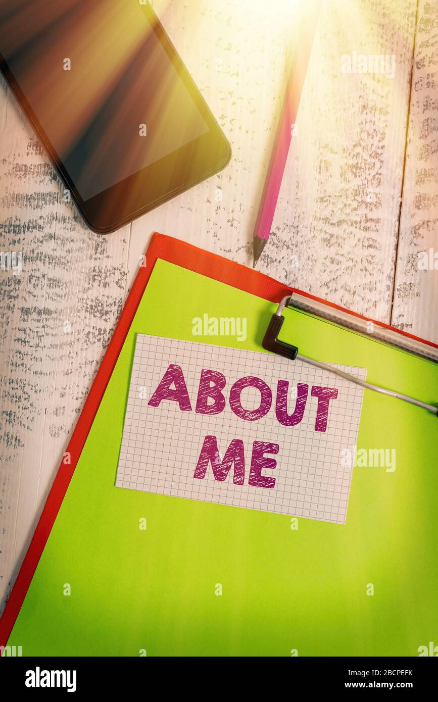 Word writing text About Me. Business photo showcasing telling someone ...