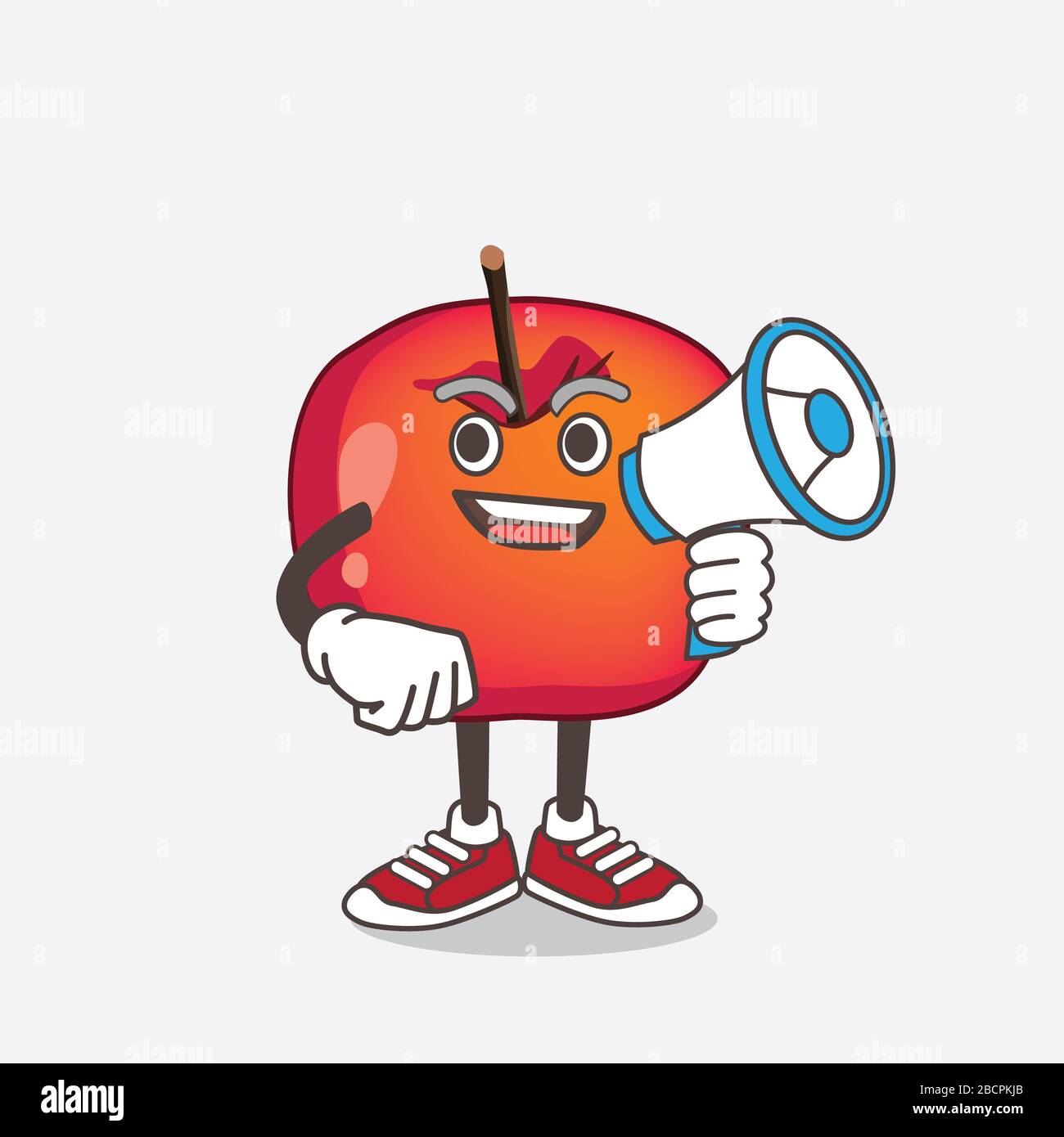 An illustration of Crab Apple cartoon mascot character holding a megaphone Stock Photo Alamy