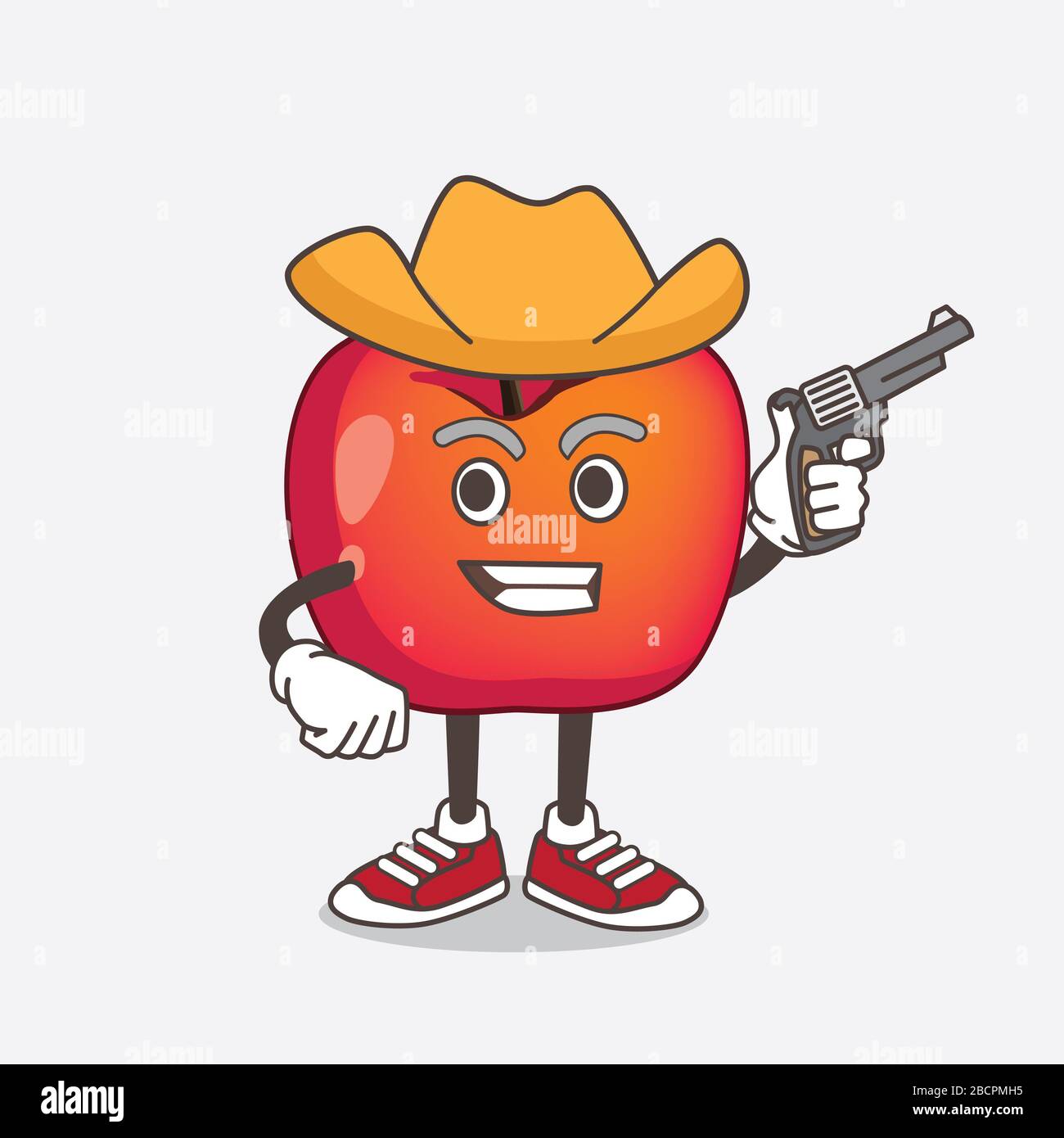 An illustration of Crab Apple cartoon mascot character holding gun Stock Photo Alamy