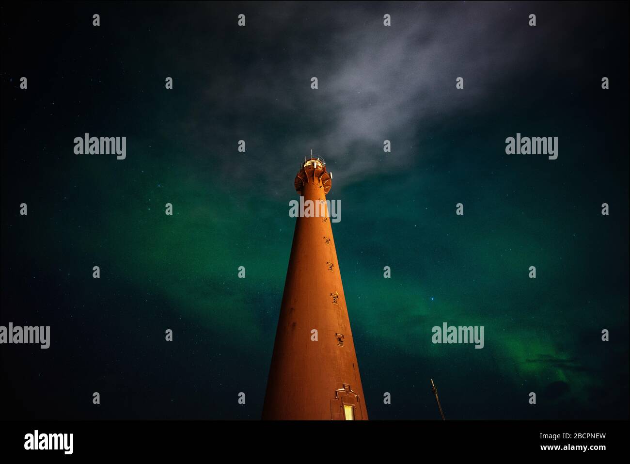 Andenes  Lighthouse with polar lights Stock Photo