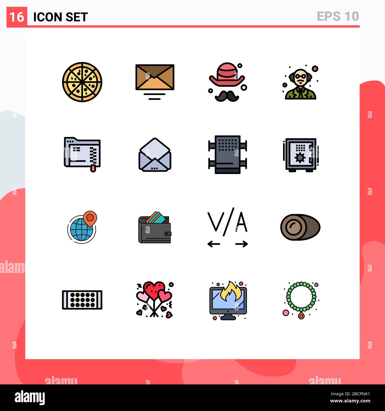 Set Of 16 Modern UI Icons Symbols Signs For Mail Storage Fathers Server Data Editable 