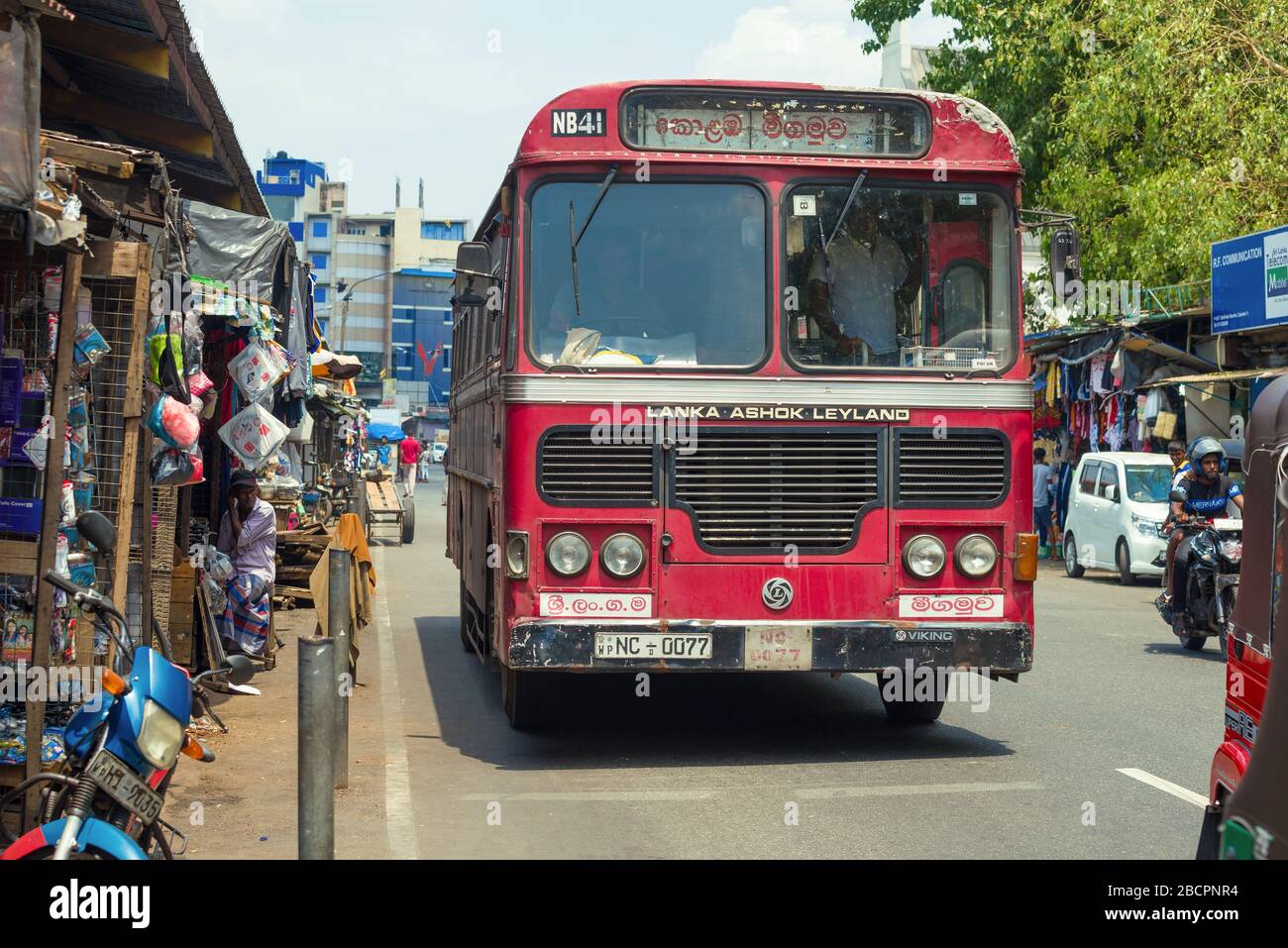 COLOMBO, SRI LANKA - FEBRUARY 23, 2020: Bus 'Lanka Ashok Leyland' close-up on a city street Stock Photo