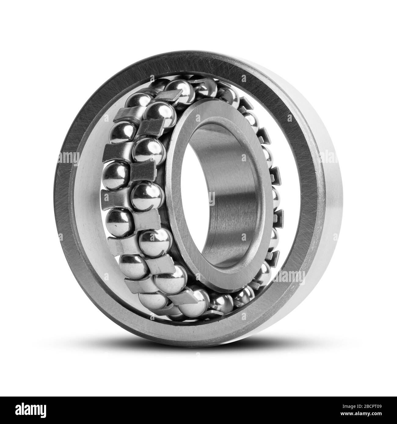 Metal ball bearing with balls on white isolated background. Bearing