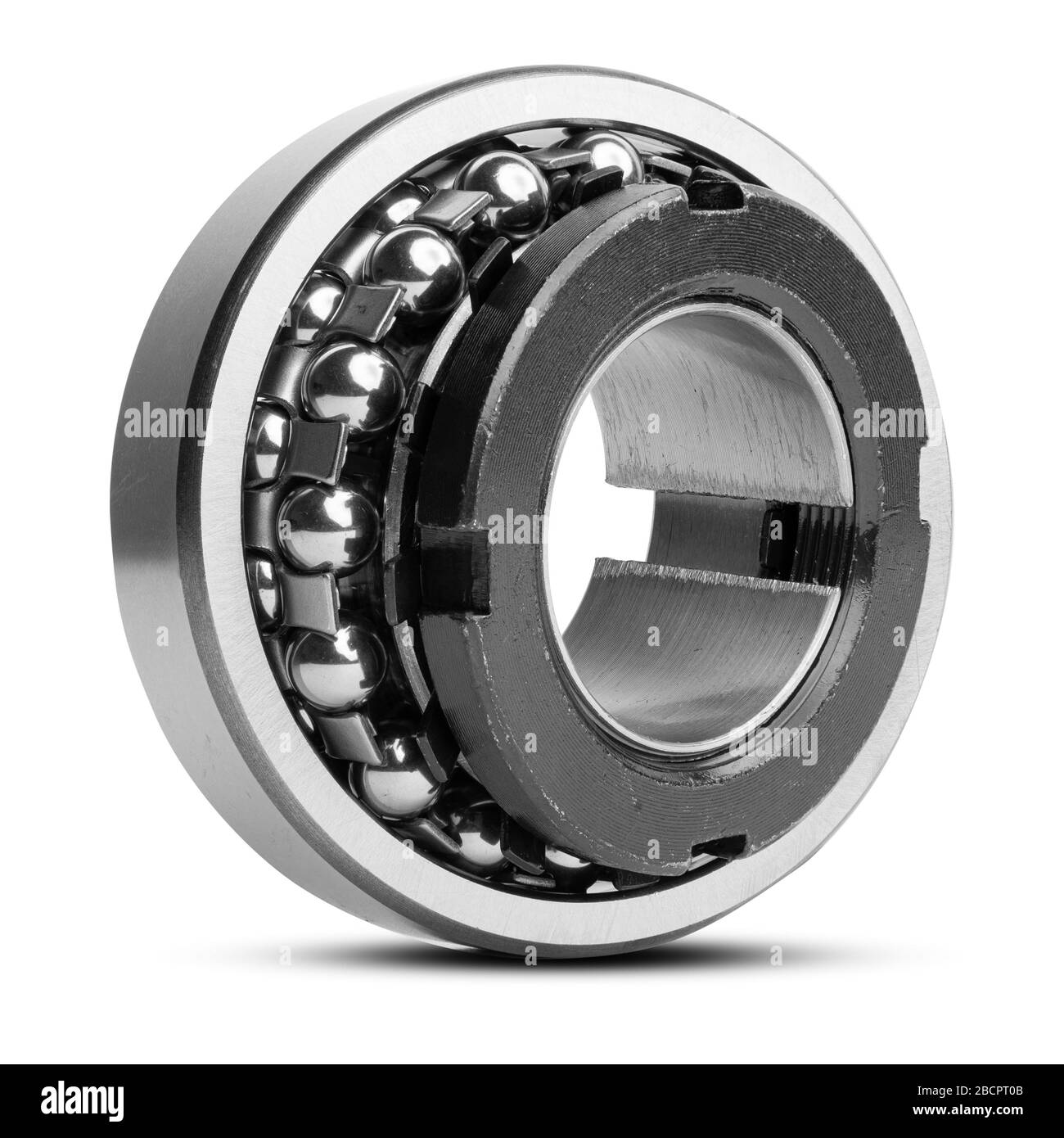Metal ball bearing with balls on white isolated background. Bearing
