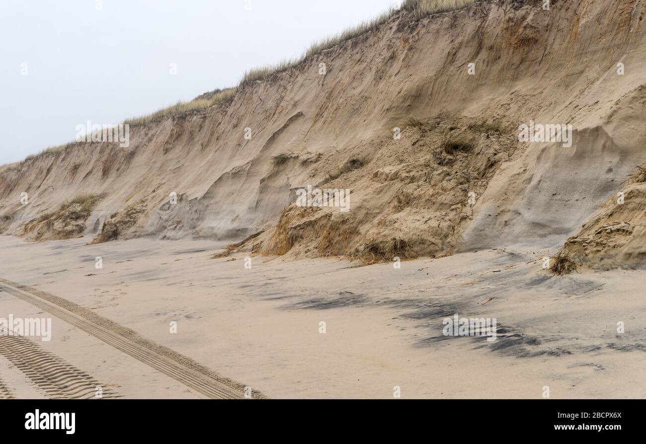 Dune with landslides on the island of Sylt after the storm surge Stock Photo
