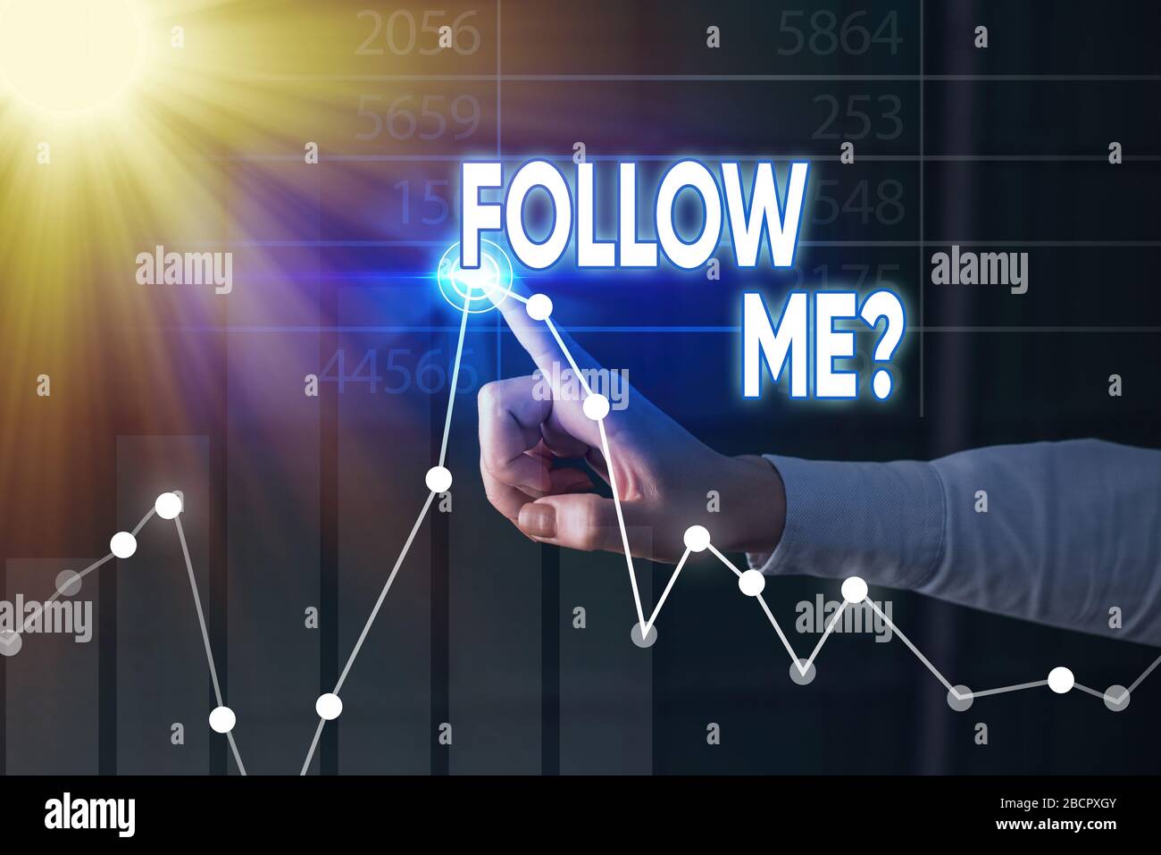 Text sign showing Follow Me Question. Business photo showcasing go or ...