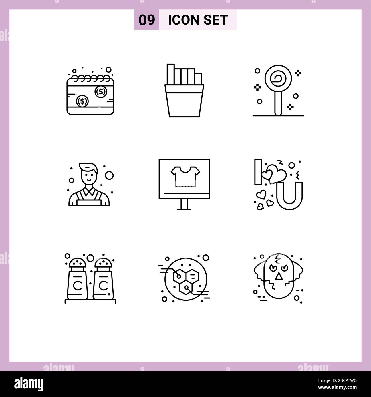 Modern Set of 9 Outlines and symbols such as commerce, browser, halloween, apparel, painter Editable Vector Design Elements Stock Vector