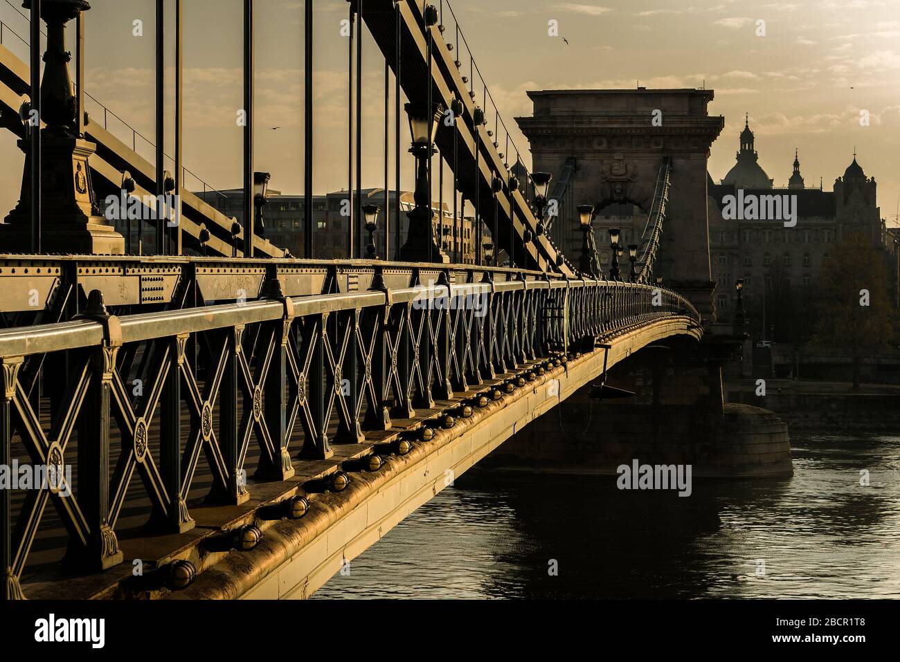 Hungary, Budapest - The Széchenyi Chain Bridge is a suspension bridge ...