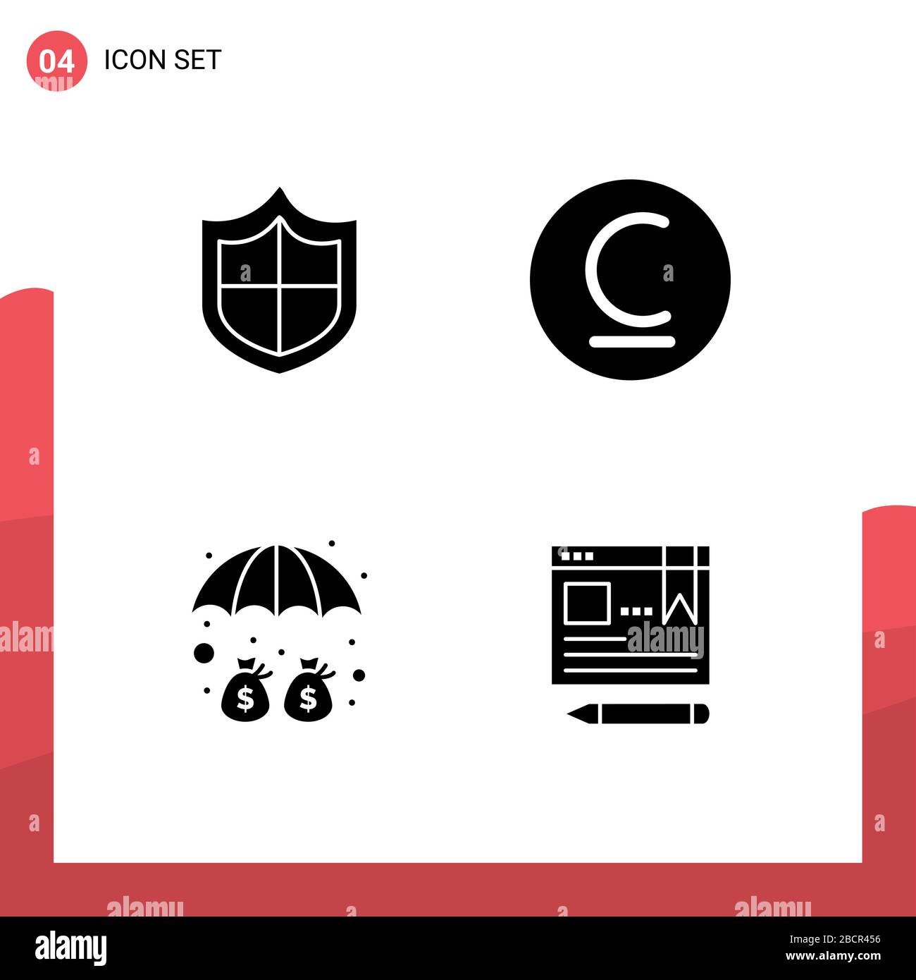 Modern Set of 4 Solid Glyphs Pictograph of antivirus, umbrella, bulgarian, levbrazil, browser Editable Vector Design Elements Stock Vector