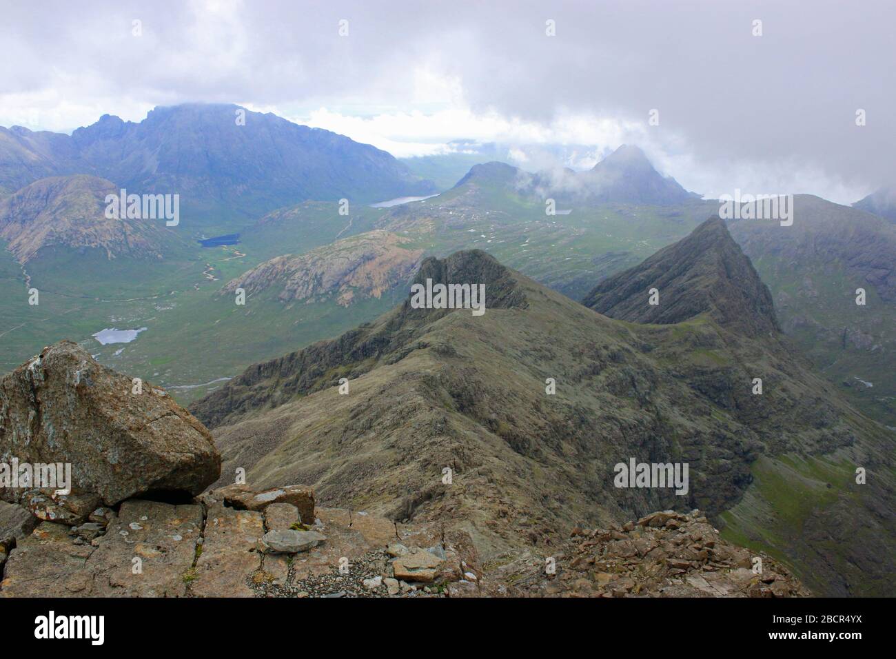 View from Sgurr nan Gillean to Sgurr Beag, Cuillin ridge, Isle of Skye, Scotland. Stock Photo