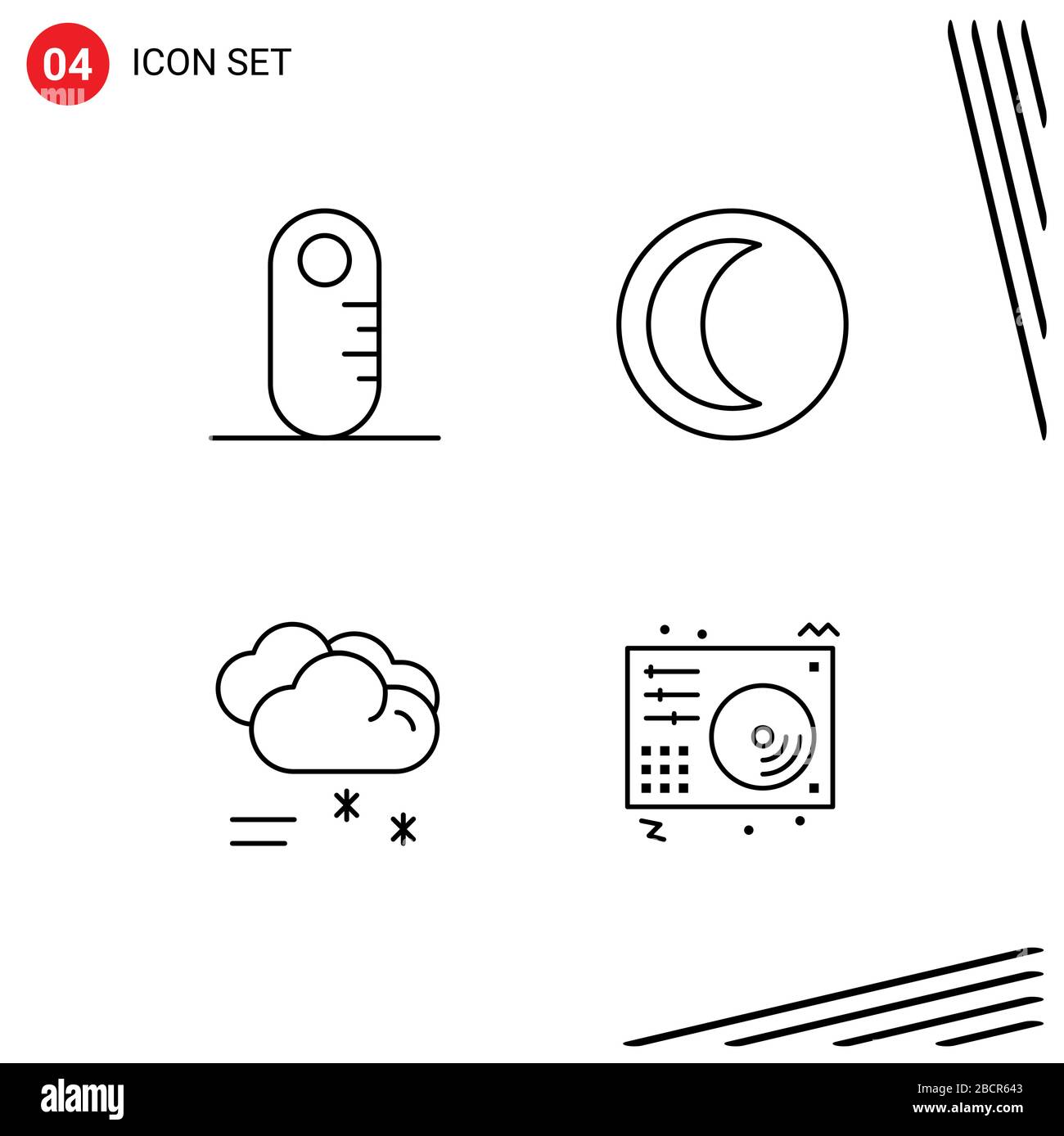 Pack of 4 Modern Filledline Flat Colors Signs and Symbols for Web Print Media such as grownup, raining, moon, weather, disc Editable Vector Design Ele Stock Vector