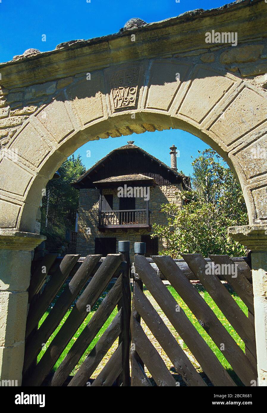Facade of rural house. Santa Cruz de la Seros, Huesca province, Aragon, Spain. Stock Photo