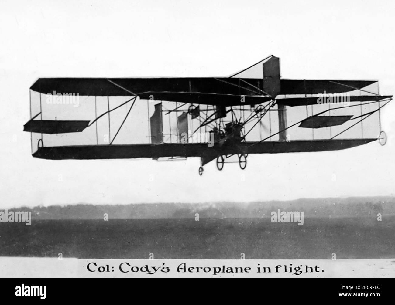 Colonel Cody flying his biplane, early 1900s Stock Photo