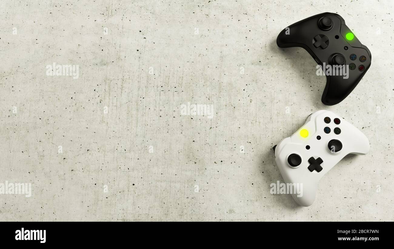 Game competition. White and black joystick with concrete background 3D ...