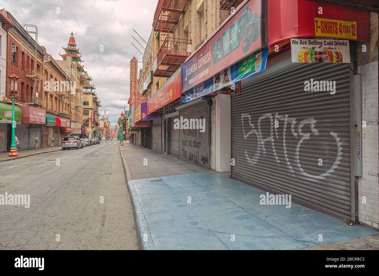 San Francisco Chinatown is empty of tourists and traffic during the city lockdown due to COVID-19 pandemic March 2020, California, USA. Stock Photo