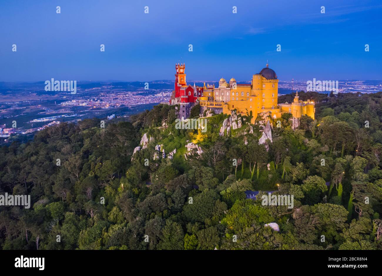 Sintra palace in Portugal, aerial drone view Stock Photo