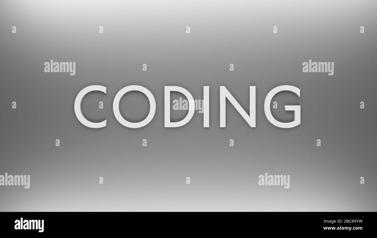 Coding business concept, 3D Illustration, flat lay view, banner background, metallic Stock Photo