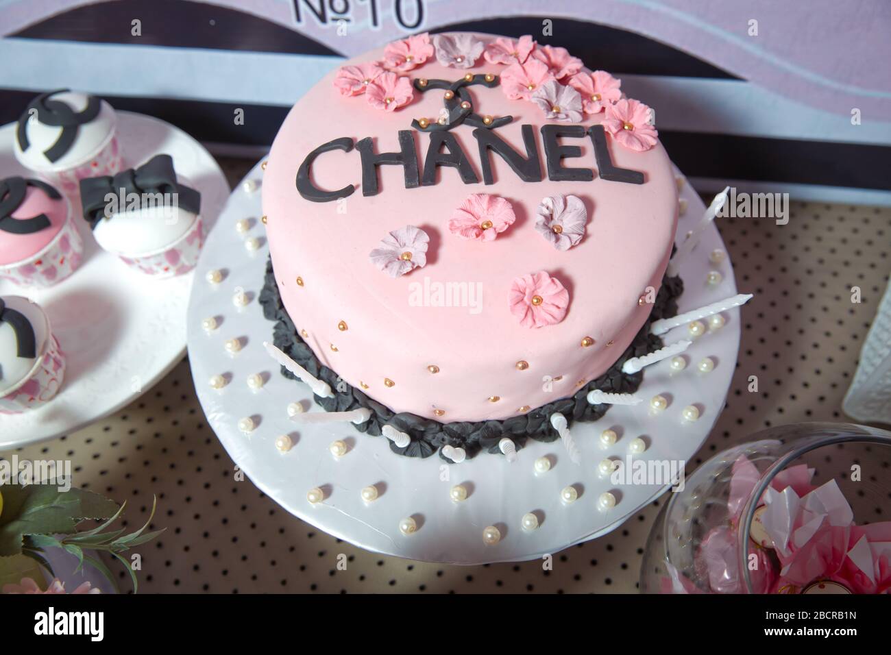 Chanel Theme Customized Cake . Chanel Cake Smash . Candy bar