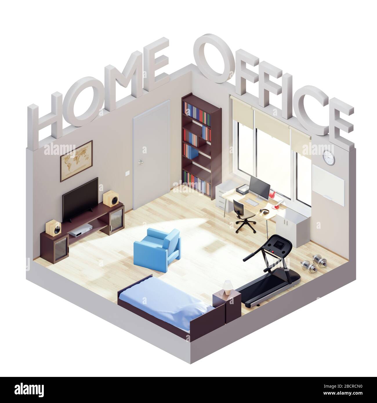 Home office Isometric concept illustration Stock Photo