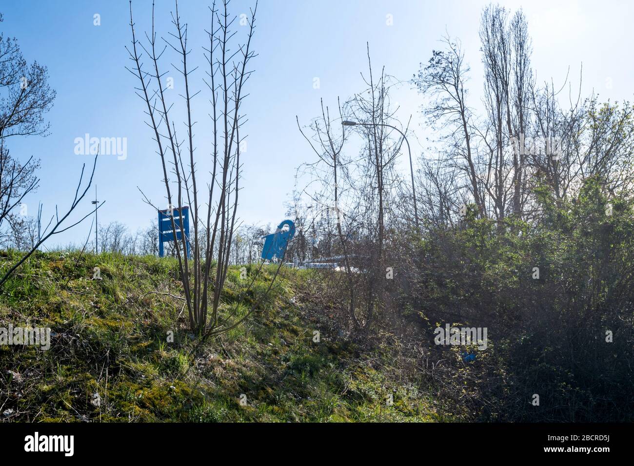 Strasbourg, France - Mar 18, 2020: Low angle view through the hill of Elephant Bleu automated car wash Stock Photo