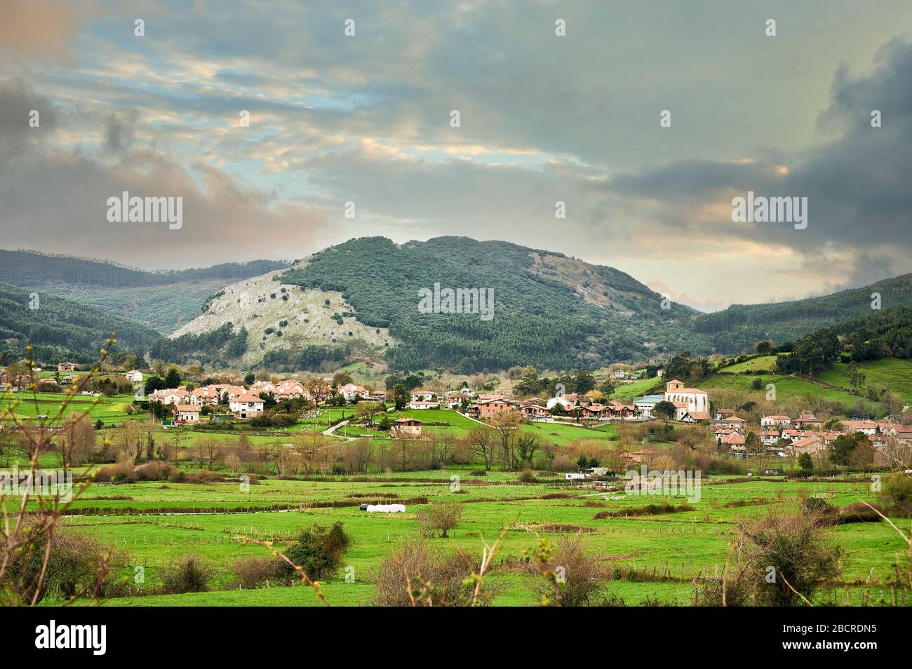 View of Neighborhood of Samano, Castro Urdiales, Cantabria, Spain Stock Photo