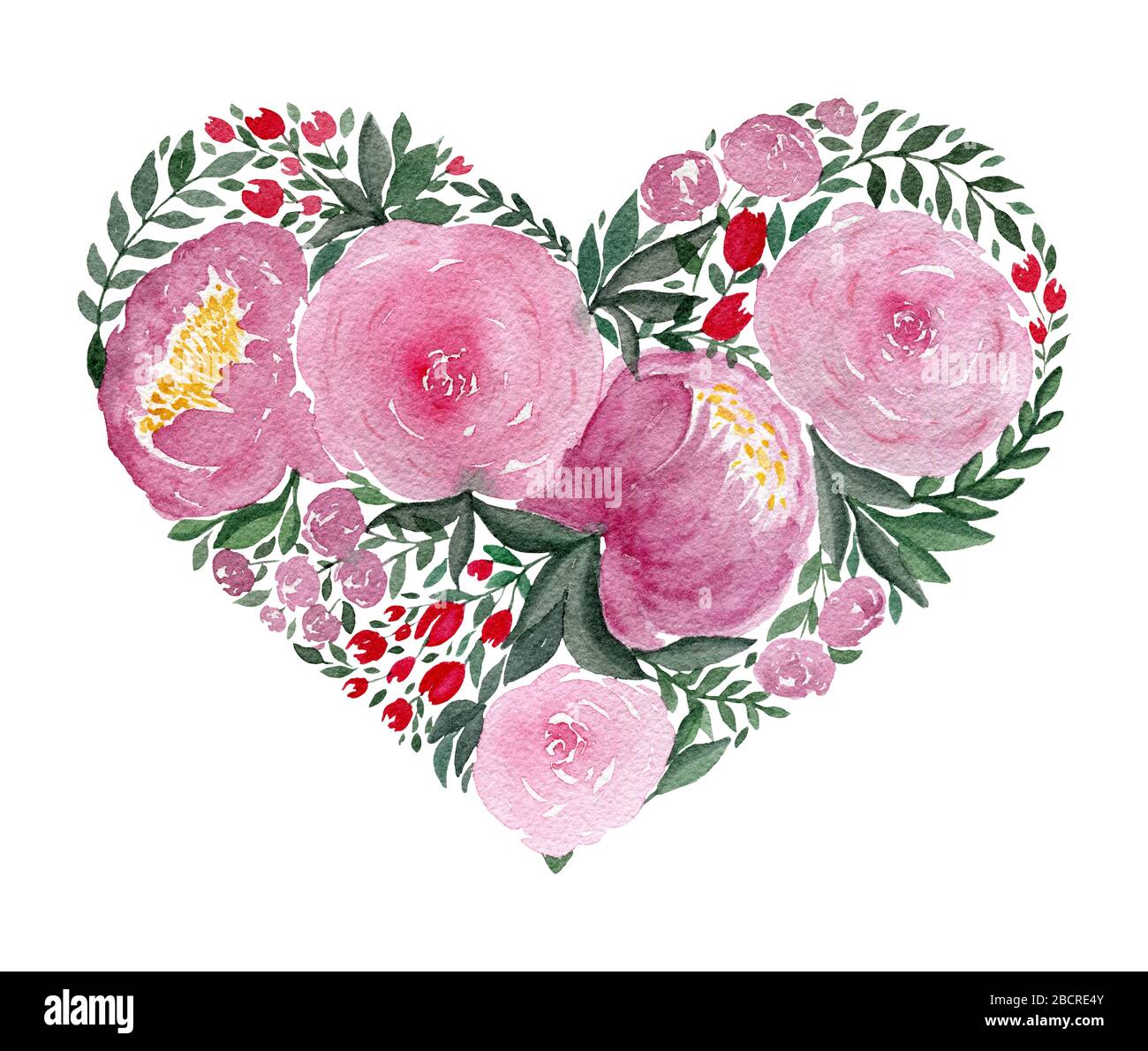 watercolor love heart, mother's day or valentines day symbol, bouquet ...